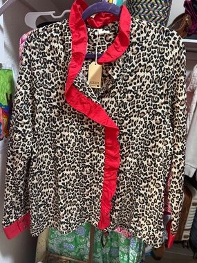 JODIFL Leopard Print Top with Red Trim